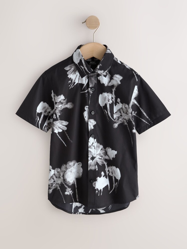 Black Flowers Short Sleeve All Over Print Shirt (3-16yrs) - Image 1 of 4 Black Flowers Short Sleeve All Over Print Shirt (3-16yrs) - Image 1 of 4