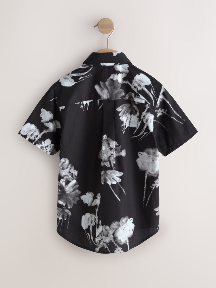 Black Flowers Short Sleeve All Over Print Shirt (3-16yrs) - Image 2 of 4 Black Flowers Short Sleeve All Over Print Shirt (3-16yrs) - Image 2 of 4