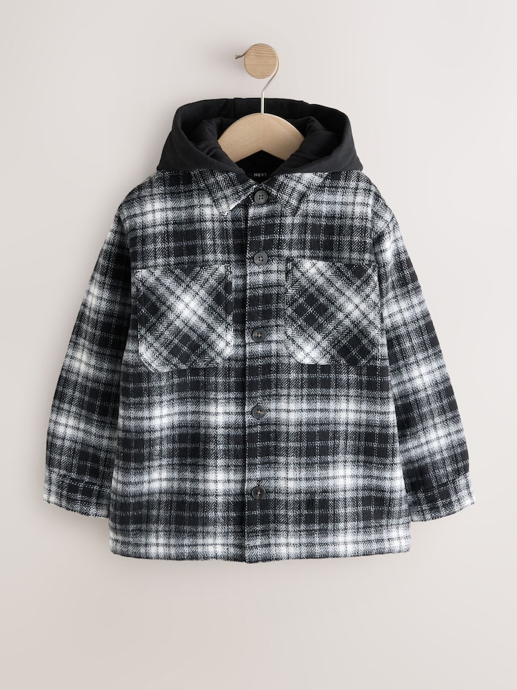 Black/White Check Borg Lined Hooded Shacket (3-16yrs) - Image 1 of 5