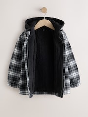 Black/White Check Borg Lined Hooded Shacket (3-16yrs) - Image 2 of 5