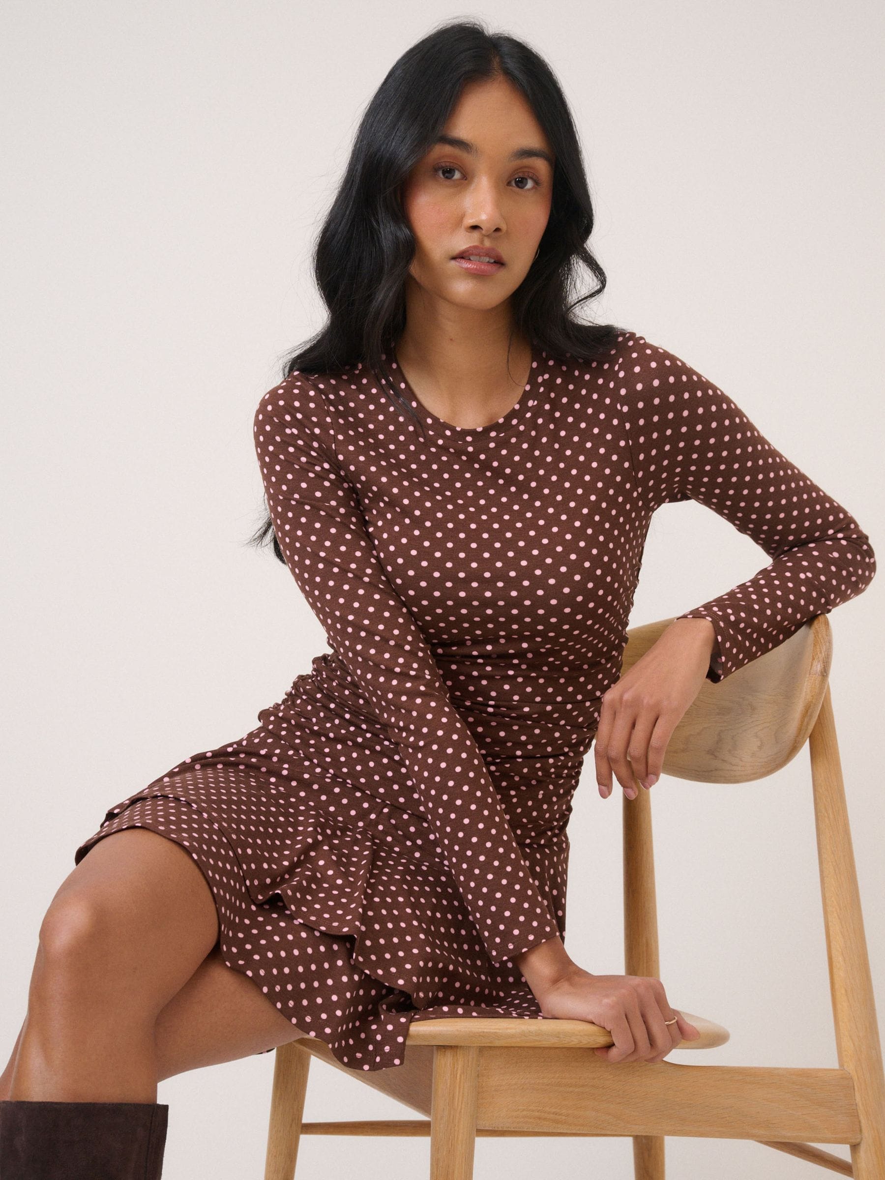 Buy Nobodys Child Brown and Pink Polka Dot Yuki Mini Dress from