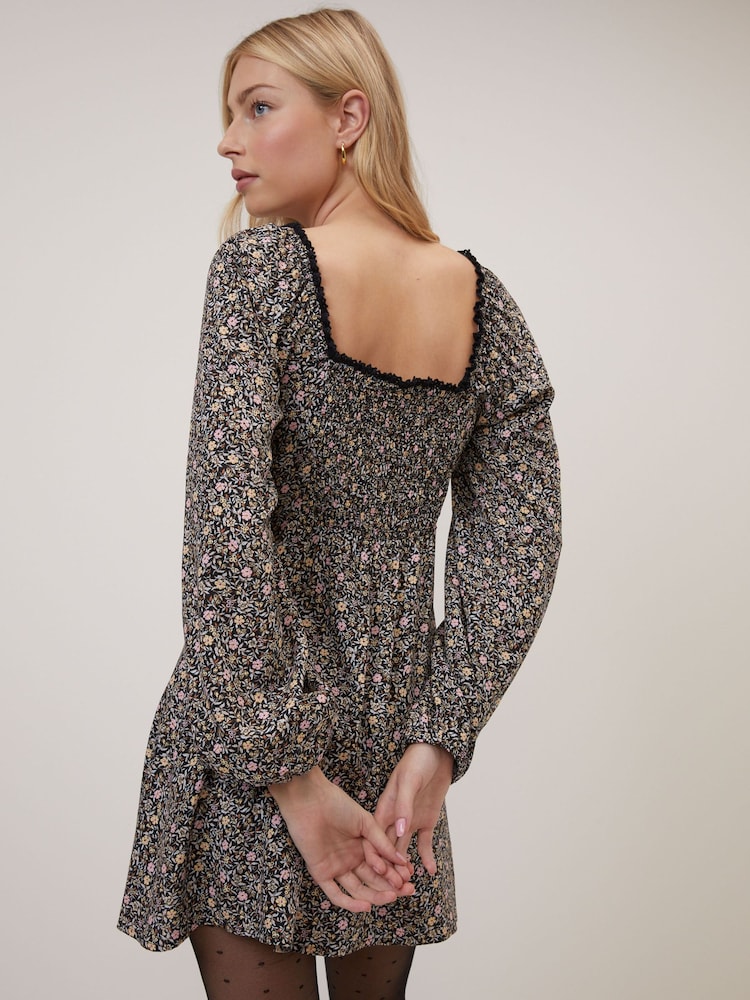 lillie long sleeve mini dress black Buy Nobodys Child Black Floral Print Lillie Long Balloon Sleeve Mini Dress  from Next USA