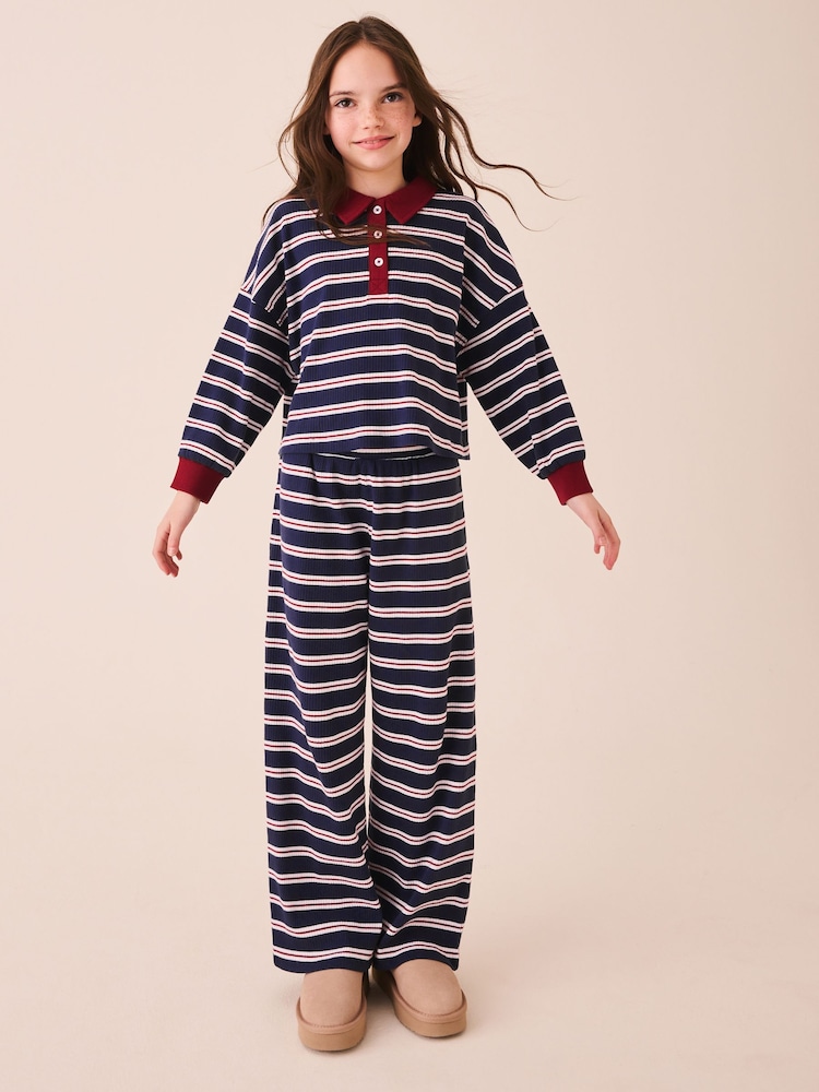 Navy/Red Rugby Top And Wide Leg Trousers Set (3-16yrs) - Image 1 of 10
