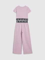 River Island Pink Grafitti Waistband Crop Top & Wide Leg Joggers Set - Image 2 of 4