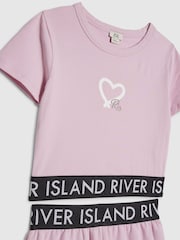 River Island Pink Grafitti Waistband Crop Top & Wide Leg Joggers Set - Image 3 of 4
