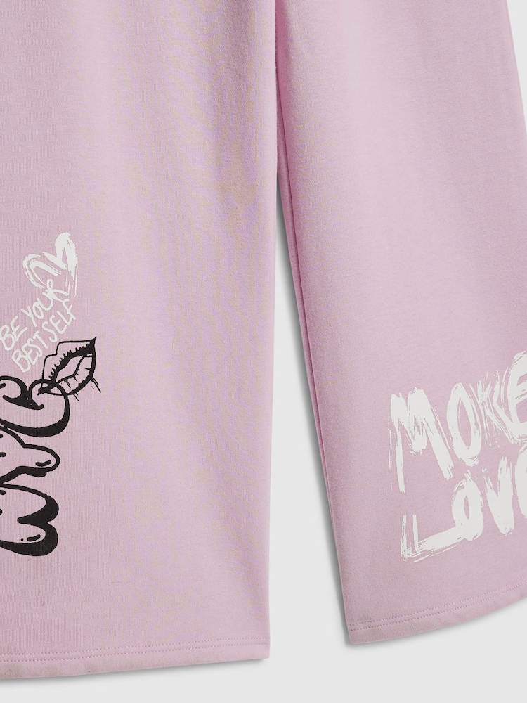 River Island Pink Grafitti Waistband Crop Top & Wide Leg Joggers Set - Image 4 of 4