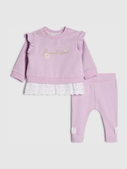 River Island Purple Broderie Sweatshirt & Leggings Set - Image 1 of 5