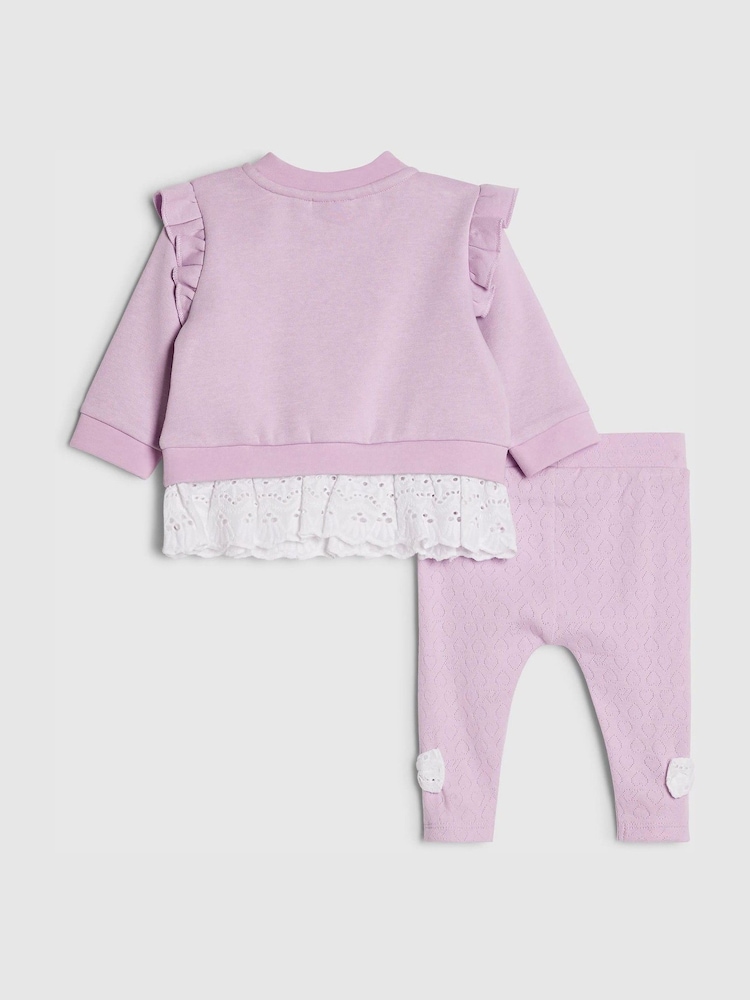 River Island Purple Broderie Sweatshirt & Leggings Set - Image 2 of 5