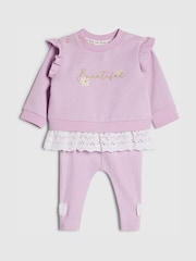 River Island Purple Broderie Sweatshirt & Leggings Set - Image 3 of 5