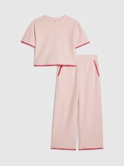 River Island Pink Whipstitch Cropped Top & Joggers Set - Image 1 of 5