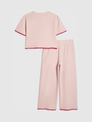River Island Pink Whipstitch Cropped Top & Joggers Set - Image 2 of 5