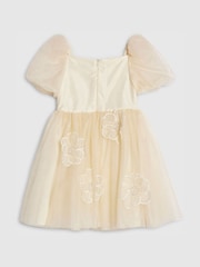 River Island Yellow Puff Sleeve Flower Embroidered Tulle Dress - Image 2 of 3