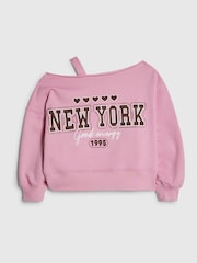 River Island Pink New York Off The Shoulder Sweatshirt - Image 1 of 4