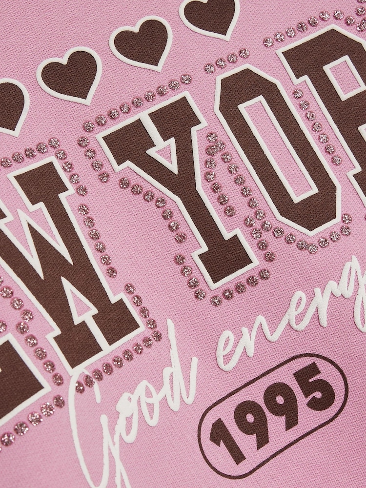 River Island Pink New York Off The Shoulder Sweatshirt - Image 4 of 4