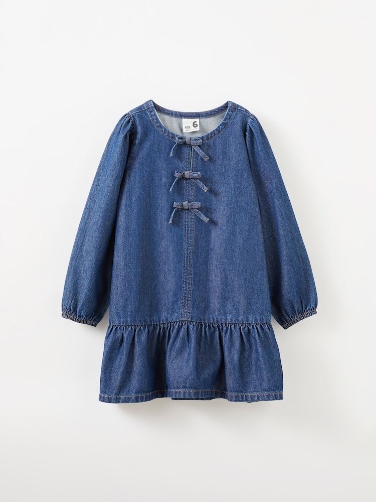 Cotton On Blue Betty Bow Front Denim Dress - Image 1 of 3 Cotton On Blue Betty Bow Front Denim Dress - Image 1 of 3