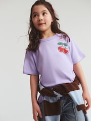 Cotton On Purple Poppy Oversize Graphic Print T-Shirt - Image 1 of 5