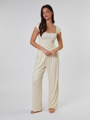 Loungeable Yellow Gingham Heart Printed Cami and Wide Leg Trousers Pyjamas Set - Image 3 of 5