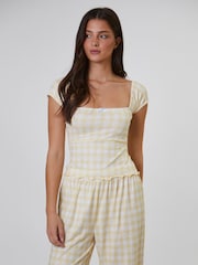 Loungeable Yellow Gingham Heart Printed Cami and Wide Leg Trousers Pyjamas Set - Image 5 of 5