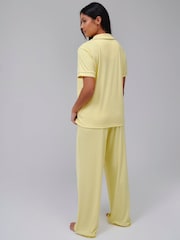 Loungeable Yellow Super Soft Jersey Rib Short Sleeve Button Through Pyjamas - Image 4 of 4