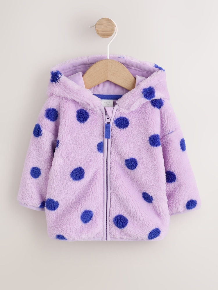 Purple Spot Fleece Baby Hooded Jacket (0mths-2yrs) - Image 1 of 6 Purple Spot Fleece Baby Hooded Jacket (0mths-2yrs) - Image 1 of 6