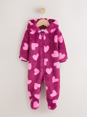 Pink Heart Printed Hooded Fleece Baby Pramsuit (0mths-2yrs) - Image 1 of 6