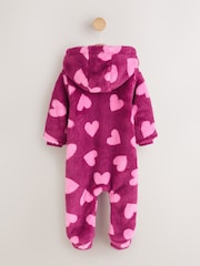 Pink Heart Printed Hooded Fleece Baby Pramsuit (0mths-2yrs) - Image 2 of 6