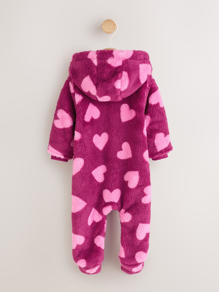 Pink Heart Printed Hooded Fleece Baby Pramsuit (0mths-2yrs) - Image 2 of 6 Pink Heart Printed Hooded Fleece Baby Pramsuit (0mths-2yrs) - Image 2 of 6