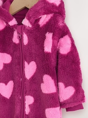 Pink Heart Printed Hooded Fleece Baby Pramsuit (0mths-2yrs) - Image 3 of 6