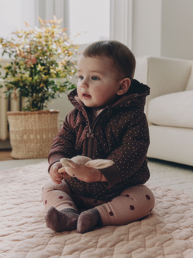 Brown Spotted Hooded Padded Baby Jacket (0mths-2yrs) - Image 2 of 12 Brown Spotted Hooded Padded Baby Jacket (0mths-2yrs) - Image 2 of 12