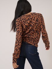 Nobodys Child Brown Long Sleeve V-Neck Leopard Printed Cardigan - Image 2 of 5