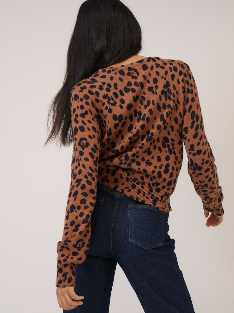 Nobodys Child Brown Long Sleeve V-Neck Leopard Printed Cardigan - Image 2 of 5