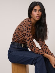 Nobodys Child Brown Long Sleeve V-Neck Leopard Printed Cardigan - Image 3 of 5