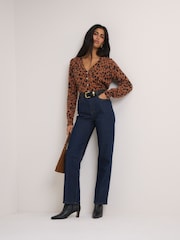 Nobodys Child Brown Long Sleeve V-Neck Leopard Printed Cardigan - Image 5 of 5