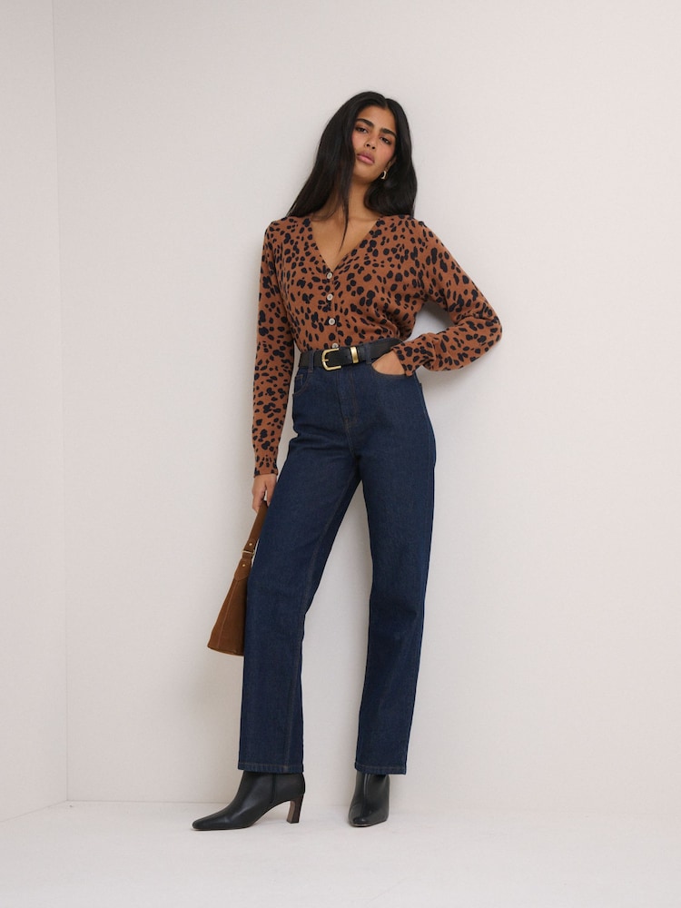Nobodys Child Brown Long Sleeve V-Neck Leopard Printed Cardigan - Image 5 of 5