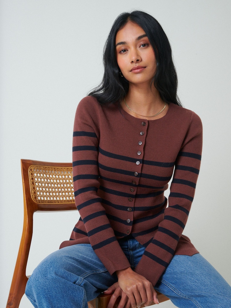 Nobodys Child Brown Stripe Waisted Cardigan - Image 2 of 4 Nobodys Child Brown Stripe Waisted Cardigan - Image 2 of 4
