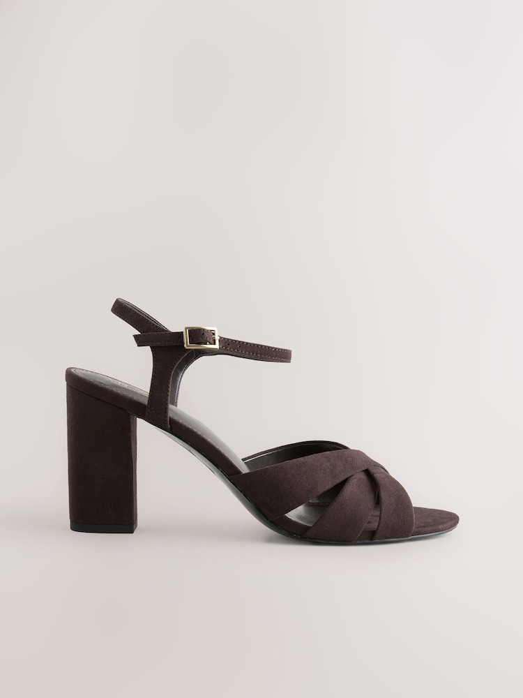 Chocolate Brown Standard/Wide Fit Forever Comfort® Block Heel Sandals - Image 1 of 9