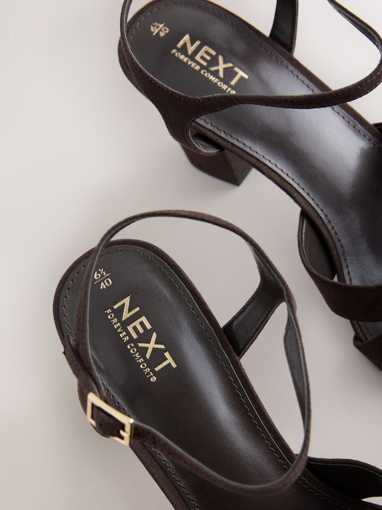 Chocolate Brown Standard/Wide Fit Forever Comfort® Block Heel Sandals - Image 9 of 9