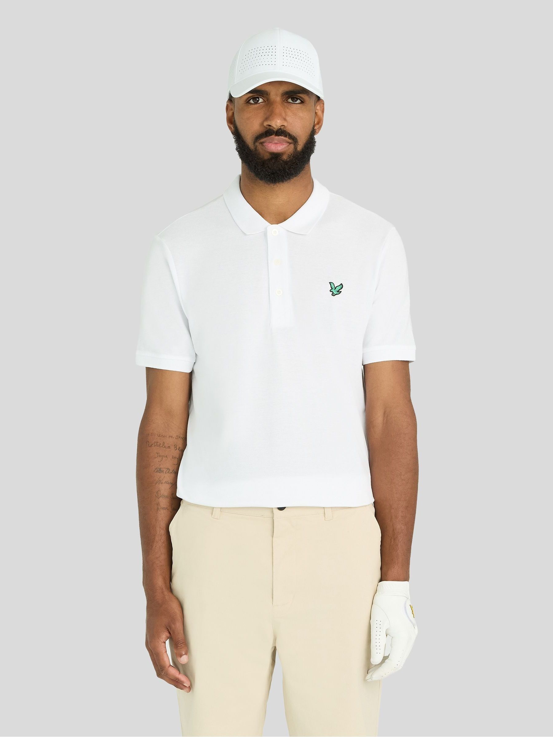 Lyle & Scott Men's White Green Eagle Golf Tech Polo Shirt - Image 1