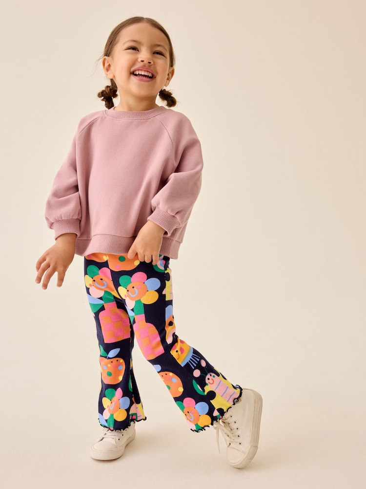 Navy Ladybird Printed Ribbed Flare Leggings (3mths-7yrs) - Image 1 of 4 Navy Ladybird Printed Ribbed Flare Leggings (3mths-7yrs) - Image 1 of 4