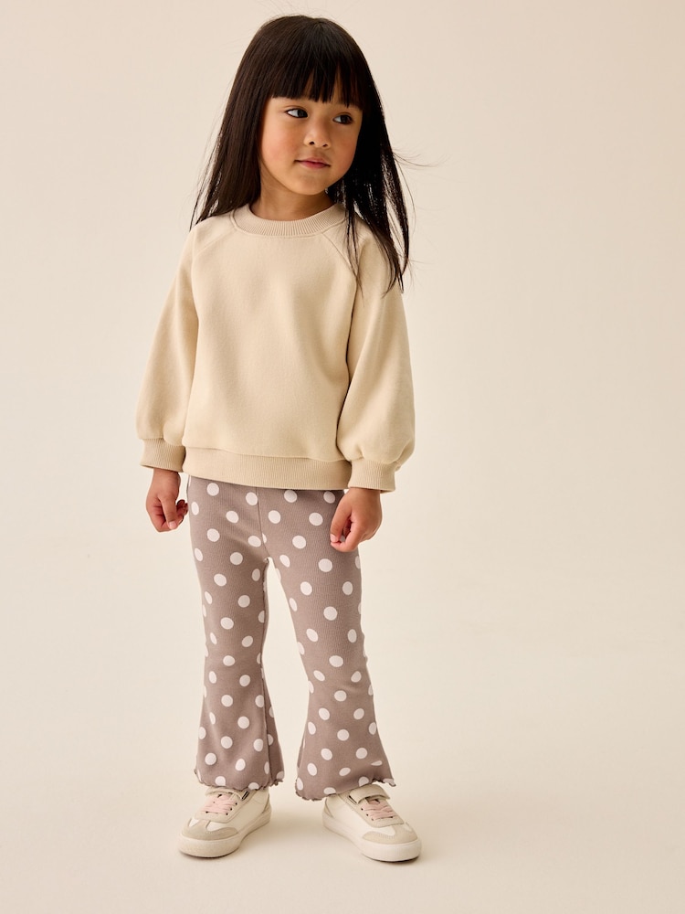 Neutral Cream Spot Ribbed Flare Leggings (3mths-7yrs) - Image 1 of 7
