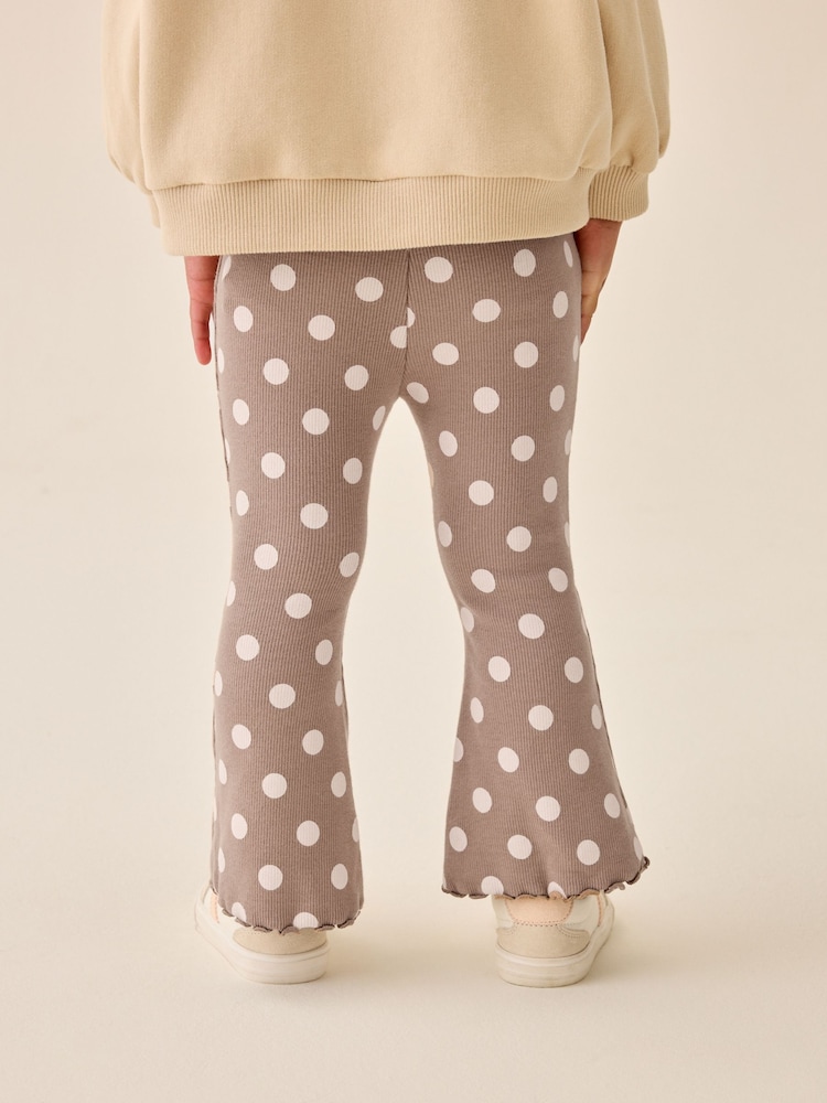 Neutral Cream Spot Ribbed Flare Leggings (3mths-7yrs) - Image 2 of 7