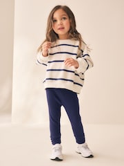 Navy Ribbed Button Cuffed Leggings (3mths-7yrs) - Image 2 of 7