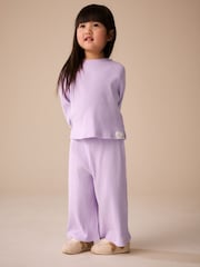 Lilac Purple Ribbed Wide Leg Trousers (3mths-7yrs) - Image 2 of 8