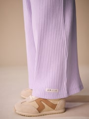 Lilac Purple Ribbed Wide Leg Trousers (3mths-7yrs) - Image 4 of 8