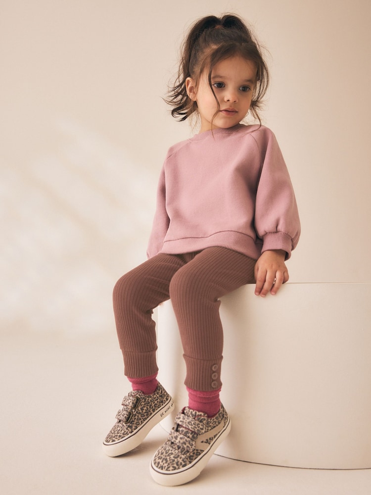 Chocolate Brown Ribbed Button Cuffed Leggings (3mths-7yrs) - Image 1 of 7 Chocolate Brown Ribbed Button Cuffed Leggings (3mths-7yrs) - Image 1 of 7
