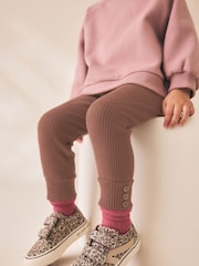 Chocolate Brown Ribbed Button Cuffed Leggings (3mths-7yrs) - Image 2 of 7