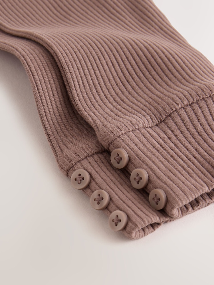 Chocolate Brown Ribbed Button Cuffed Leggings (3mths-7yrs) - Image 7 of 7 Chocolate Brown Ribbed Button Cuffed Leggings (3mths-7yrs) - Image 7 of 7