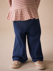 Navy Ribbed Wide Leg Trousers (3mths-7yrs) - Image 1 of 8