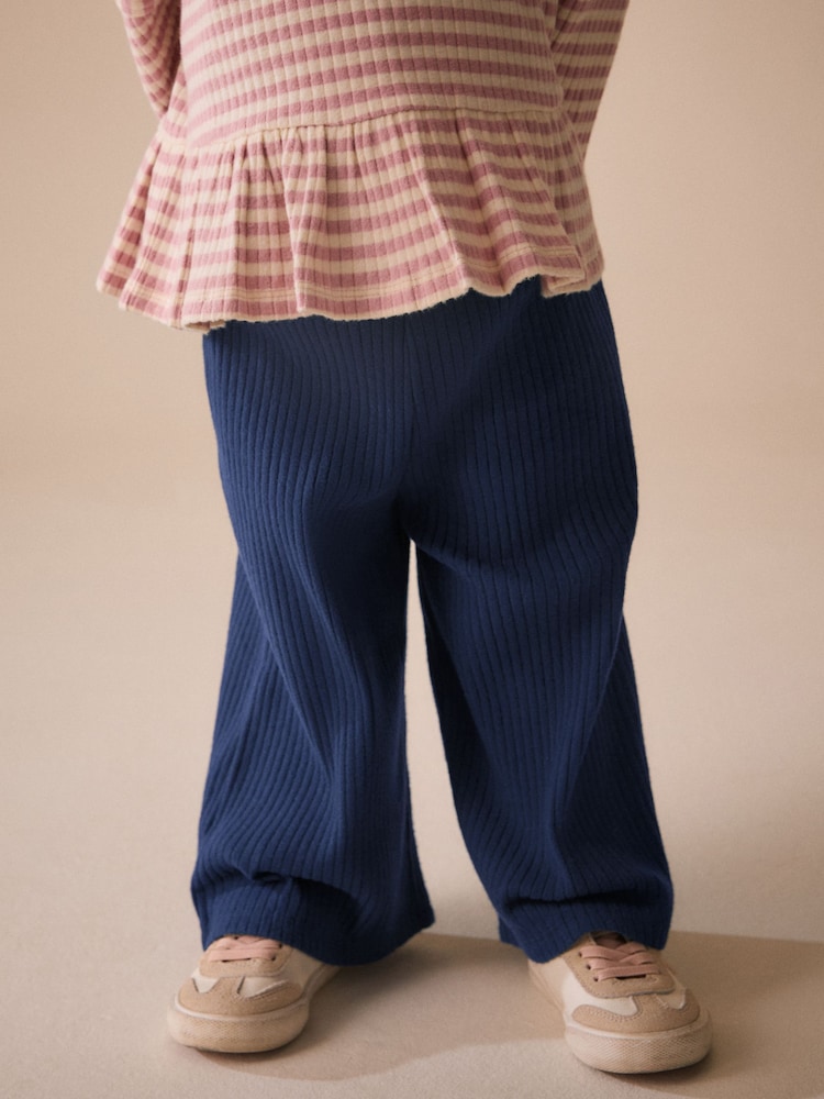 Navy Ribbed Wide Leg Trousers (3mths-7yrs) - Image 1 of 8 Navy Ribbed Wide Leg Trousers (3mths-7yrs) - Image 1 of 8