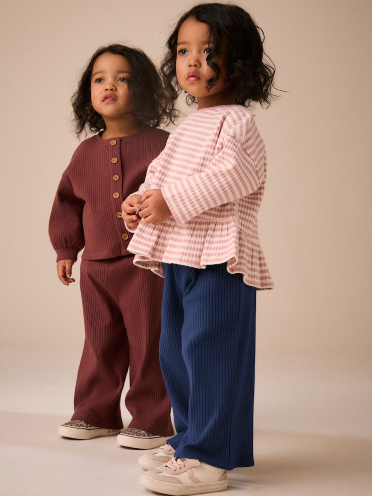 Navy Ribbed Wide Leg Trousers (3mths-7yrs) - Image 2 of 8 Navy Ribbed Wide Leg Trousers (3mths-7yrs) - Image 2 of 8